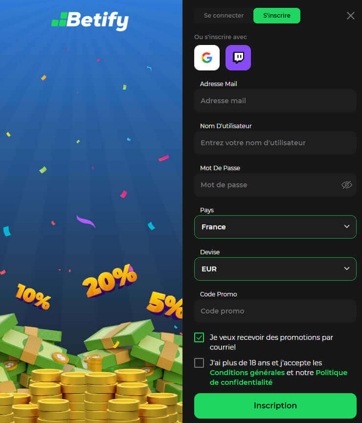 Betify Casino Inscription