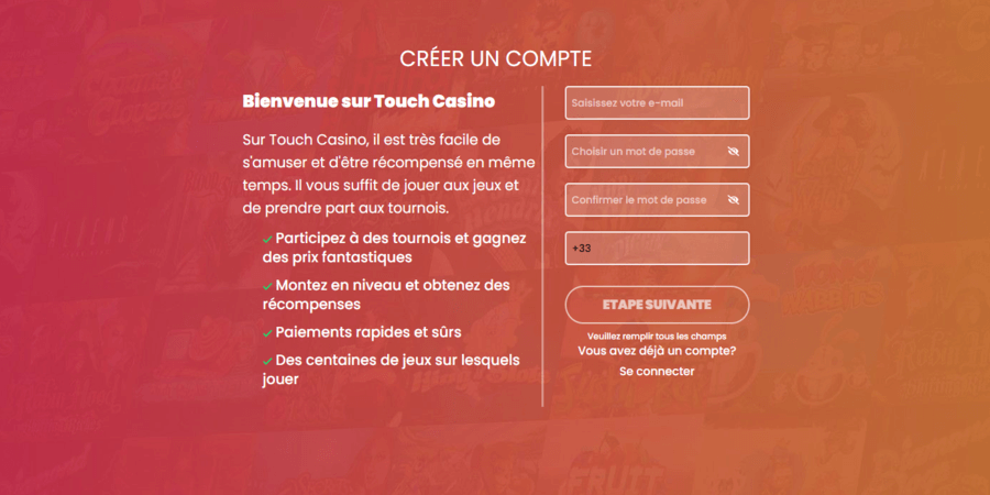 Touch Casino Inscription