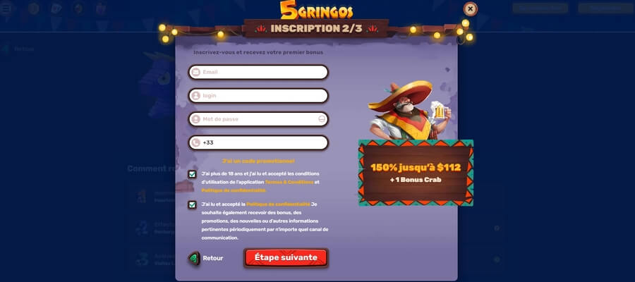 5Gringos Casino Inscription