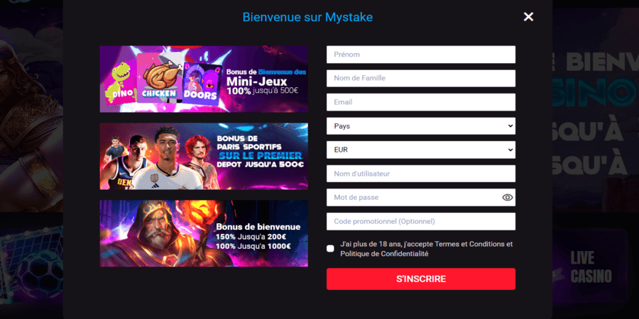 Inscription MyStake Casino Inscription