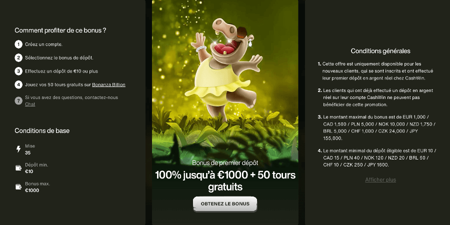 Cashwin Casino Bonus de Bienvenue