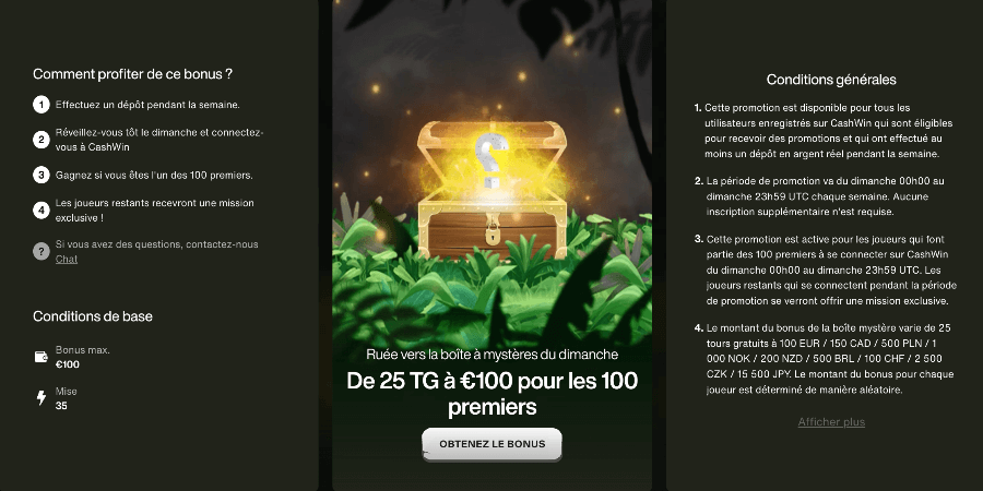 Cashwin Casino Dimanche Bonus