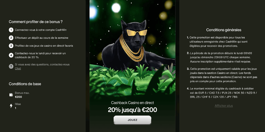 Cashwin Live Casino Cashback