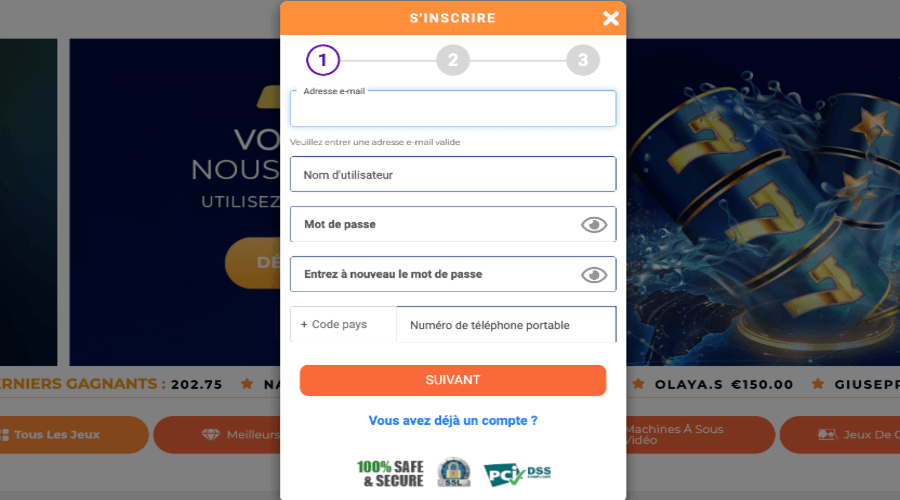 Inscription Gratorama Casino Inscription