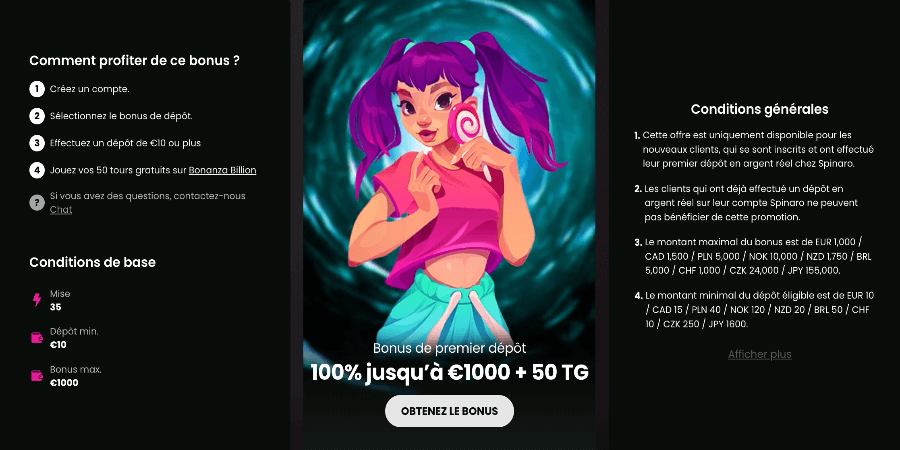 Bonus de Bienvenue Spinaro Casino Bonus de Bienvenue