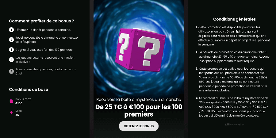 Bonus du Dimanche Spinaro Casino Bonus du Dimanche