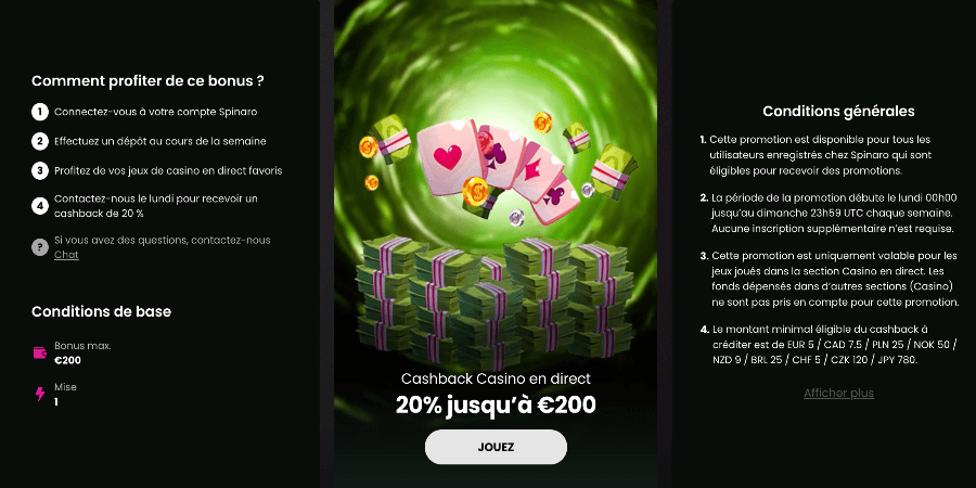Live Casino Cashback Spinaro Live Casino Cashback