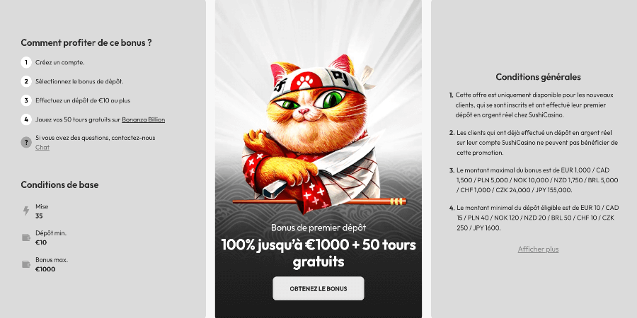 Bonus de Bienvenue Sushi Casino Bonus de Bienvenue
