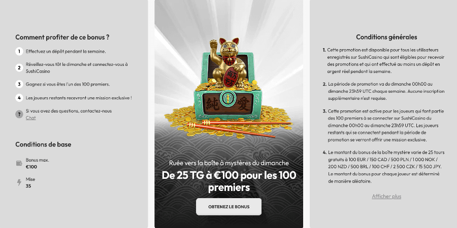 Bonus du Dimanche Sushi Casino Bonus du Dimanche