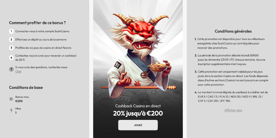 Live Casino Cashback Sushi Casino Live Cashback