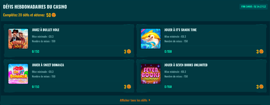 Défis hebdomadaires Spinanga Casino Défis hebdomadaires