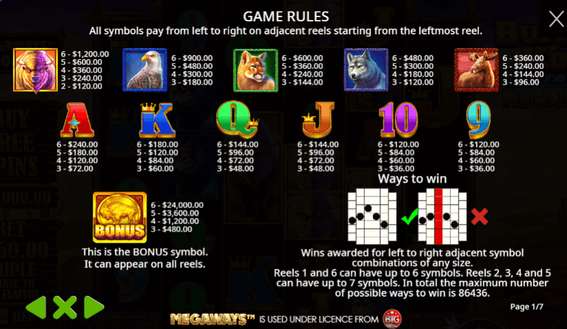 Buffalo King Untamed Megaways Symboles
