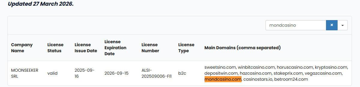 Mond Casino license