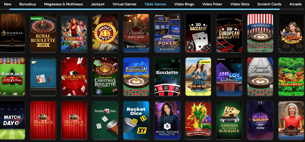 Jeux de table sur Mond Casino